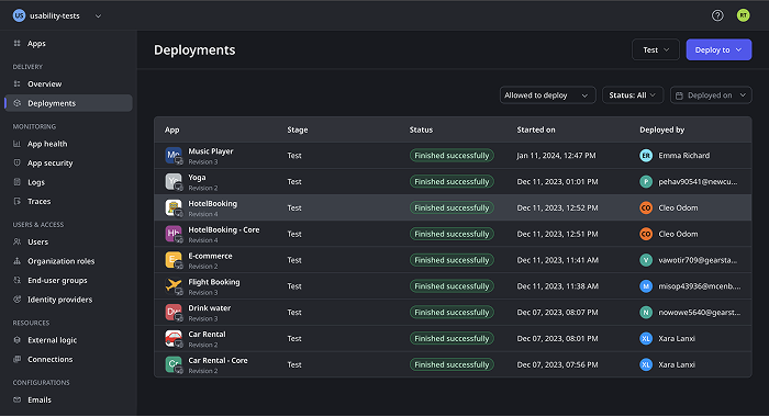 Application staging console